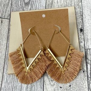 Gold Tan Brown Tassel Earrings